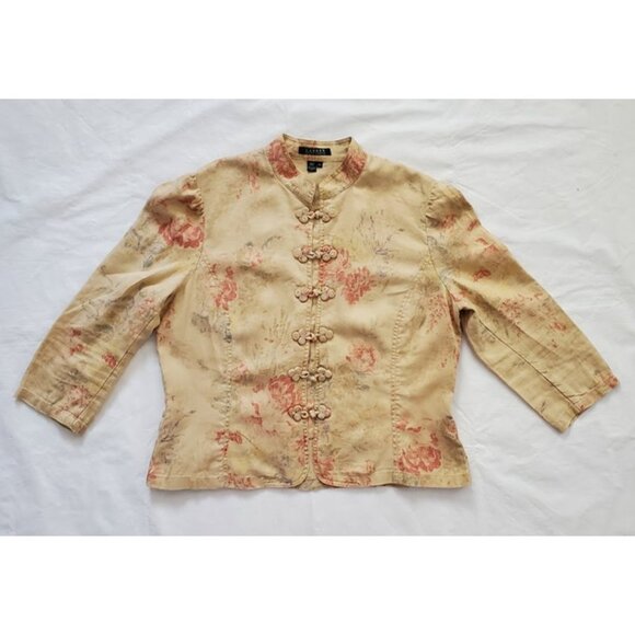 Vintage Ralph Lauren Linen Floral Print Jacket 3/4 Sleeves Frog Button Sz XL - Picture 5 of 9